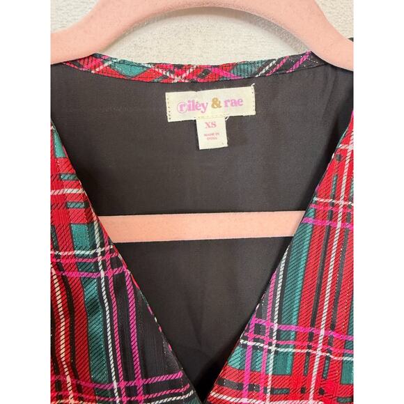 Riley & Rae Sz XS Blouse Plaid Holiday Party Rouched Ruffled‎ - Picture 4 of 5